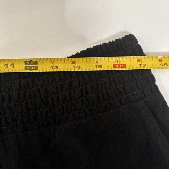 Womens Pull On Pants Size L Black Linen Elastic Waist Pockets Wide Leg Lagenlook - Picture 8 of 12